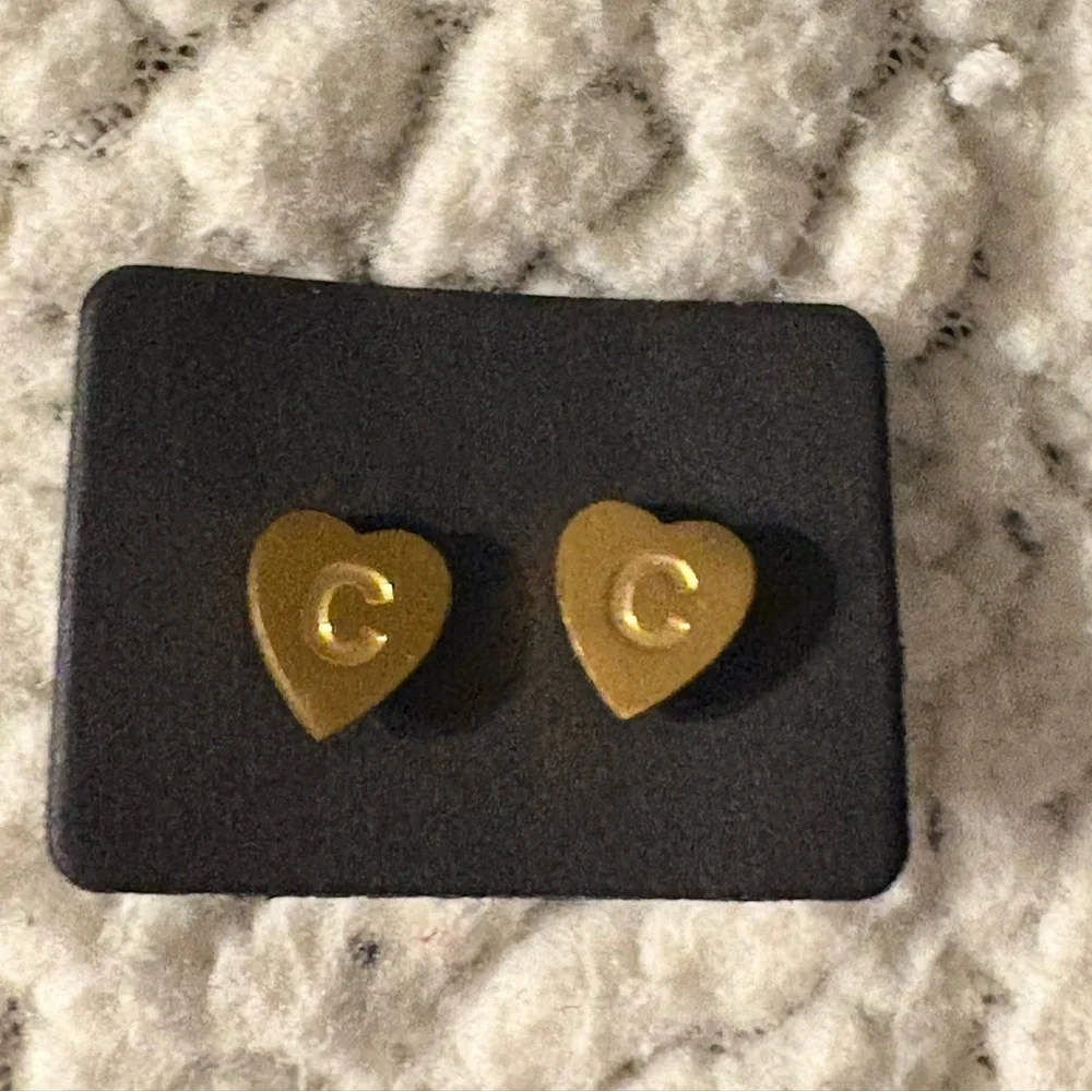 Earrings Studs- C Stainless Steel Initial C Letter Stud Gold Tone Earrings nwt - Picture 6 of 8